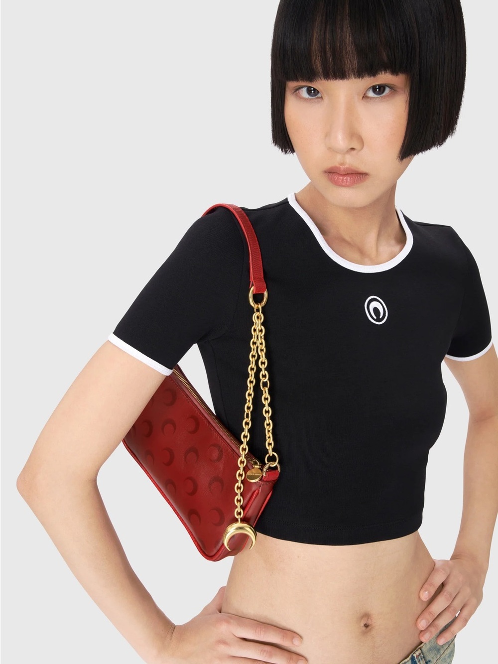 MOON LOGO RIBBED JERSEY CROPPED TOP